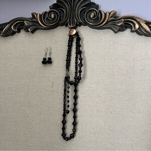 Black Beaded Necklace & Earrings Set